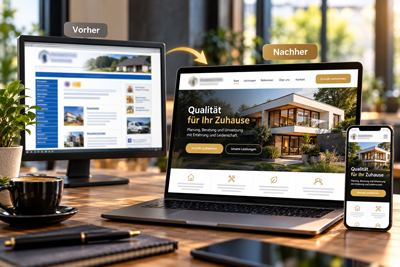 Vorher-Nachher-Vergleich einer alten und modernisierten Website bei einem professionellen Website-Relaunch Vorher-Nachher-Vergleich einer alten und modernisierten Website bei einem professionellen Website-Relaunch