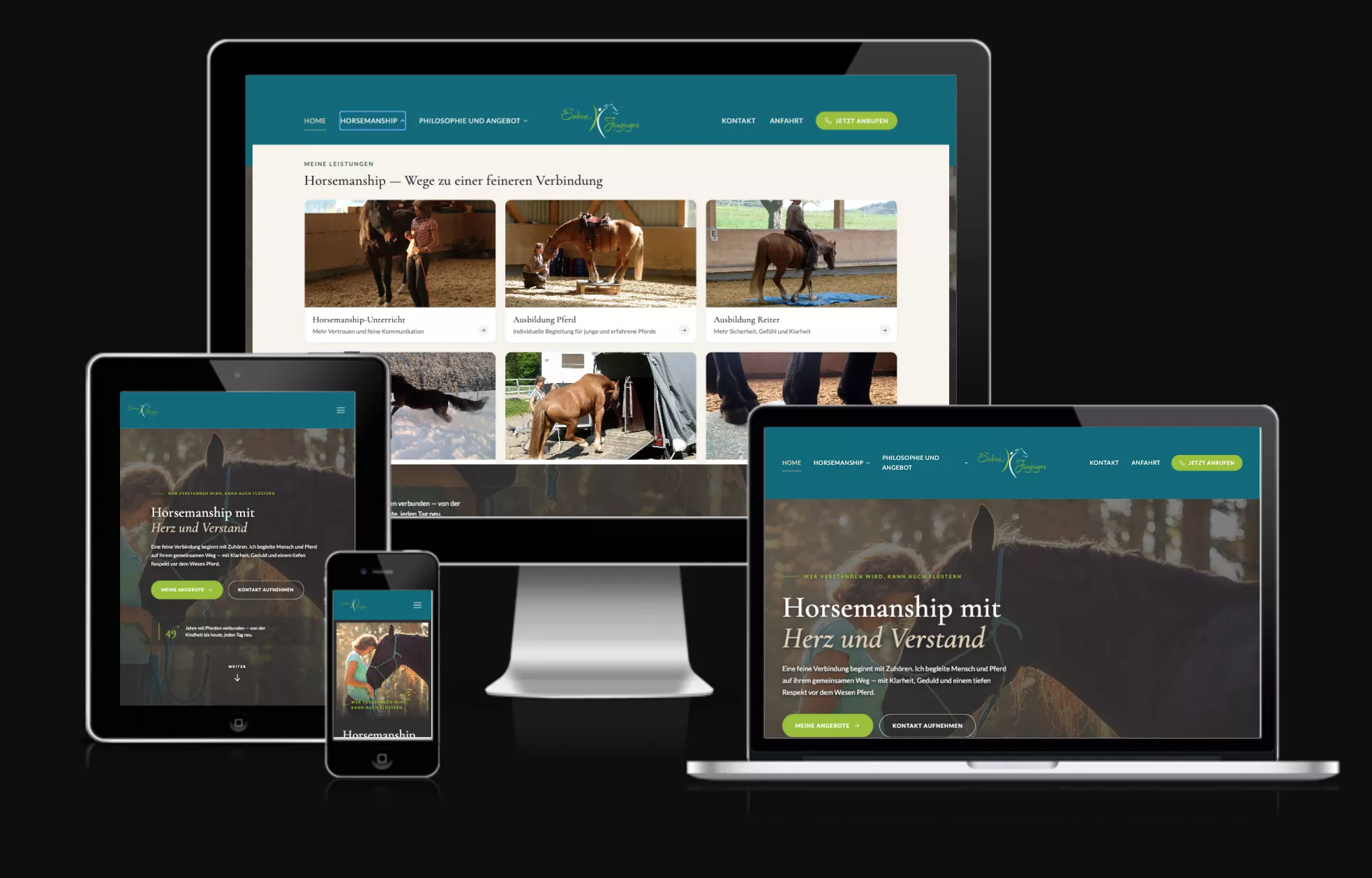 Responsive Website von Horsemanship Junginger auf Desktop, Laptop, Tablet und Smartphone