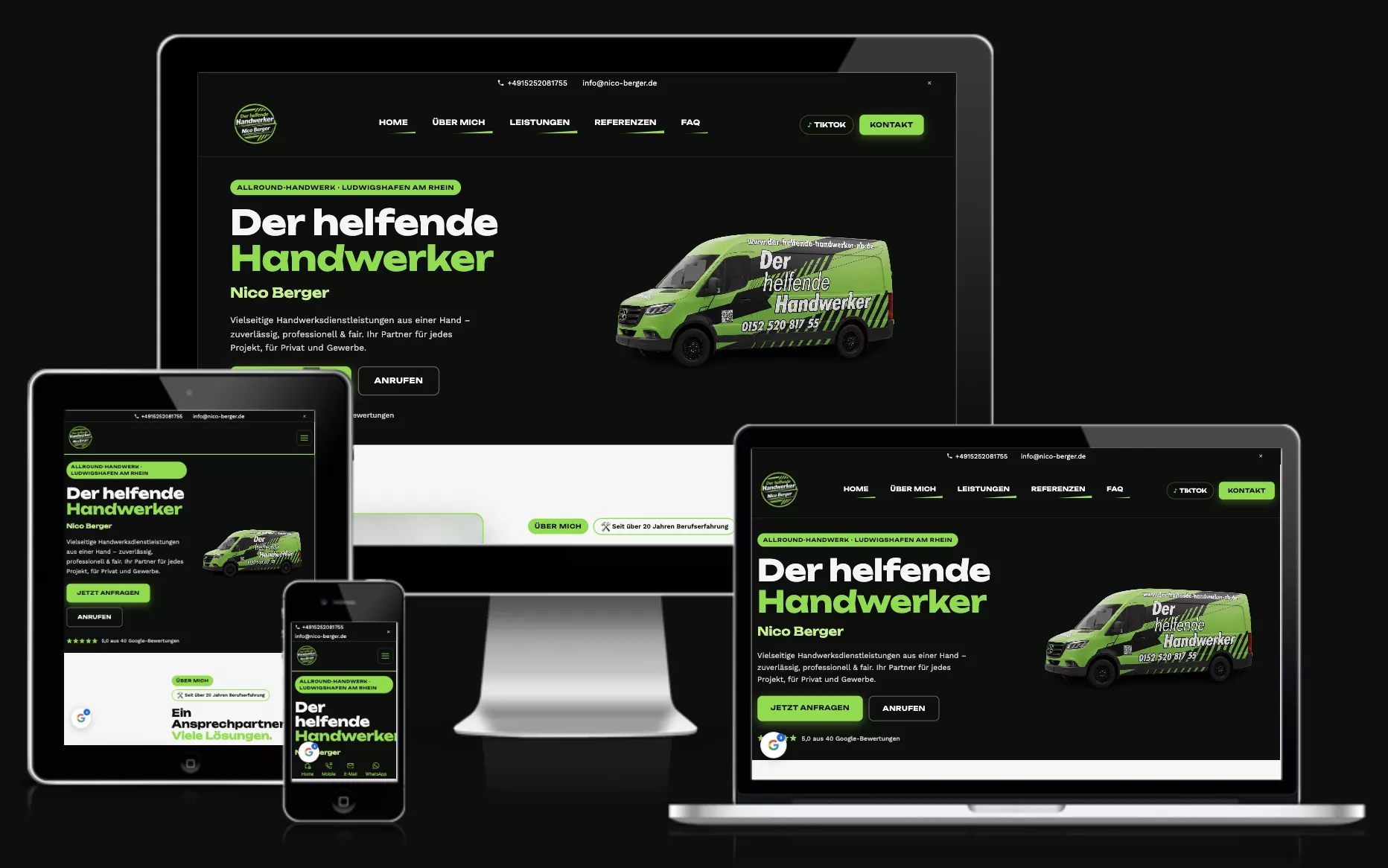 Responsive Website von Der helfende Handwerker Nico Berger auf Desktop, Laptop, Tablet und Smartphone