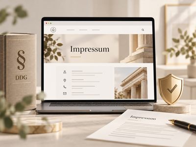 Modernes Vorschaubild zum Thema Impressumspflicht und rechtssichere Website
